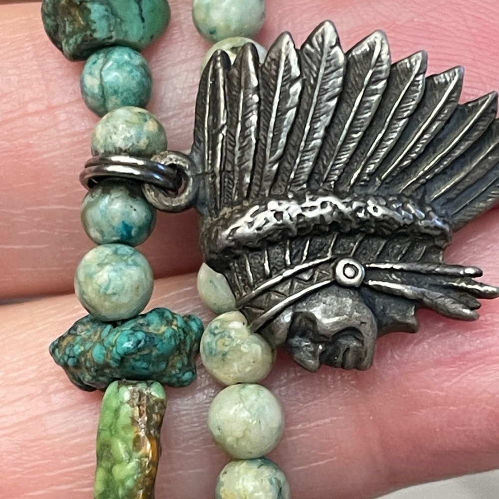 Silver Feather Pendant Necklace with Turquoise Beads